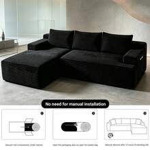 Modular 3-Seater Corduroy Sectional Sofa With Extra Large Chaise Lounge, Deep Seat Design, No Assembly Required, Ideal For Living Room & Bedroom - Black - View 4