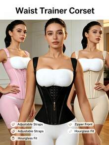 Women's Fitness Training Dance Yoga Sports Waist Tightening Band, Adjustable Shoulder Strap Zipper Hook Slimming Minimalist Waist Shaping Belt, Chest Lift Abdominal Compression Tank Top, Sports Accessories Fitness Essential - Black - View 4