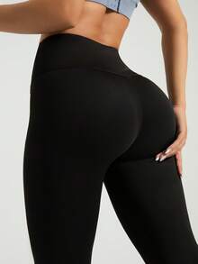 NcmRyu 1pc Women's Fashionable Elastic Capri Sports Pants - Black - View 3