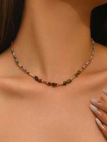 1pc Glass Crystal Stone Minimalist Design Women's Necklace - Multicolor - View 1
