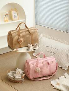 Large Capacity Bear & Olive Embroidered Lightweight Storage Handbag For Mothers And Babies - Multicolor - View 9