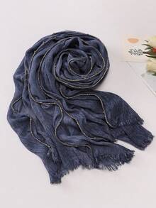 1pc New Dyed Chain Beaded Scarf, Women's Muslim Hijab, Daily Evening Wear, Beach, Sun Protection, Lightweight Soft Shawl, Holiday Gift - Multicolor - View 9