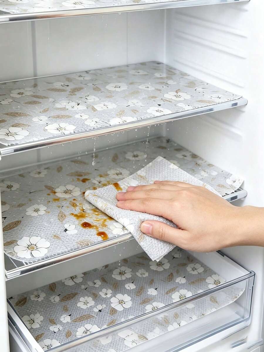 4件組高品質加厚冰箱墊，可水洗可重複使用，EVA材質，創新圖案，適用於冰箱與廚房裝飾，廚房必需品，廚具，廚房用品，廚房配件，夏季
