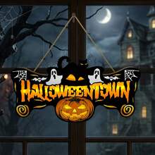 Halloween New Pumpkin Ghost Hanging Wooden Sign Wooden Craft Pendant Wall Decor - A - View 1