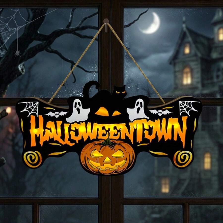 Halloween New Pumpkin Ghost Hanging Wooden Sign Wooden Craft Pendant Wall Decor - A - View 1