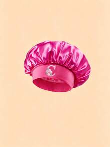 1PC Children's Smooth Satin Bonnet With Letter, Fashionable And Comfortable Sleep Cap, Breathable And Non-Slip, Daily Hair Care Hat - Hot Pink - View 7