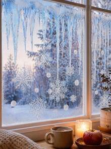 4pcs Christmas Icicle Window Sticker Decals, Includes Snowflake And Icicle Decals, Icicle Christmas Window Stickers, Winter Wonderland Background Decorative Stickers, Suitable For Christmas Home Decor,Shop Window Cling, Ideal Winter Decor Party Props - Ice Pick Style - View 2