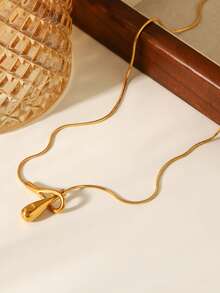 RAYQUEEN 1 buah Kalung Panjang Liontin Tetesan Air Stainless Steel dengan Rantai Sweater untuk Wanita, Cocok untuk Pemakaian Sehari-hari - Yellow Gold - View 2