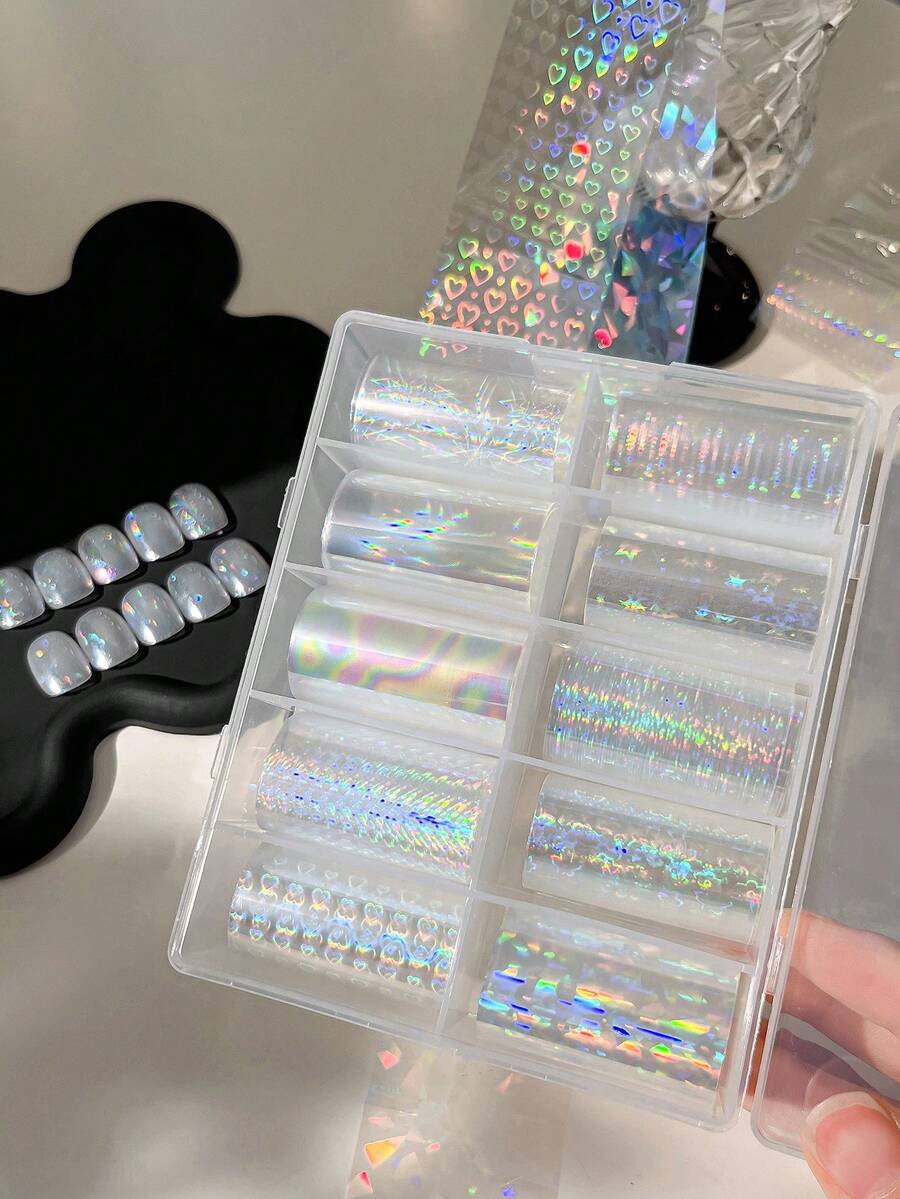 全息行星美甲轉印紙套裝,奢華透明雷射全息星空貼紙美甲裝飾 - 彩色 - 查看 1