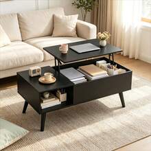 39" Lift Top Coffee Table With Hidden Storage Compartment & Open Shelf, Rustic Farmhouse Wood Coffee Table With Storage For Living Room, Home Office & Small Apartment - 黑色 - 查看 10