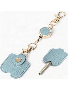1pc Black Leather Key Protector, With Retractable Badge Reel, Lobster Claw Elastic Key Ring, Portable Key Accessory, Stretchable Household Key Ring - Multicolor - View 10
