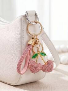 Full Diamond Cherry Keychain, Rhinestone Lanyard Design, Girly Pearl Heart Pendant, Versatile Bag & Car Key Chain, Delicate Gift For Women - Multicolor - View 13