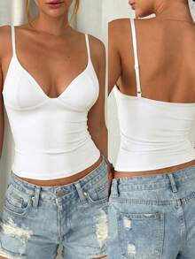 Women's Solid Color Vacation Shapewear Camisole Casual White Summer - White - View 10