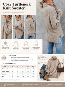 High Neck Versatile Knit Sweater, Front Short Back Long Split Design Top, Casual Style For Autumn/Winter - Khaki 2 - View 8