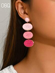 OOQ 1 Pair Bohemian Style Colorful Geometric Oval Tassel Long Earrings, Dopamine Bright Color Fairy Style Niche Design Earrings For Women And Girls, Suitable For Daily Commute, Party, Back To School Season, Gift For Classmates And Teachers - Rose Red - View 5