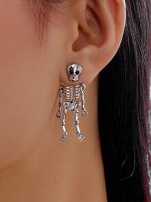1 Pair Halloween Gothic Skeleton Movable Bone Pendant Earrings, Halloween Women's Jewelry Gift - Silver - View 2