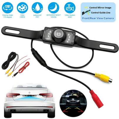 Black Metal License Plate Backup Camera Wide Angle Rear View Camera With Night Vision Reversing Distance Guide Lines Ideal For Car ParkingReversing Towing & All Vehicle Assistancev