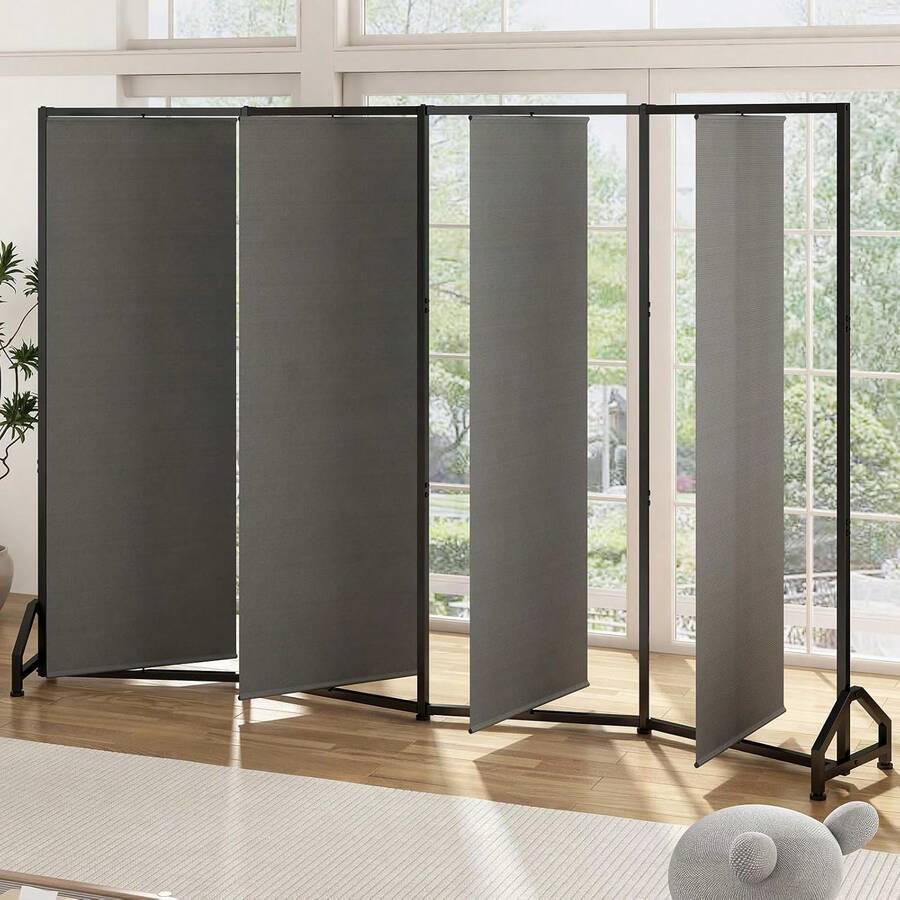 Biombo Separador de Espacios, Biombo Divisor Portátil y Plegable de 4 Paneles, Pantalla giratoria de un Panel, Separador de Ambientes 225 Ancho x 180 Alto de Habitación, Negro FRQG - Gris 1 pieza - Ver 1