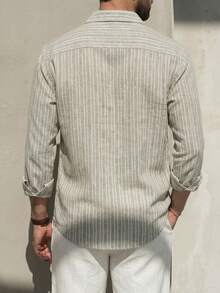 Men's Versatile Casual Commute Striped Long Sleeve Shirt - Mint Green - View 2