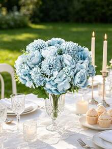 1/4PCS Artificial Peony Hydrangea Bouquet - Perfect For Wedding Decoration DIY Wreath Material, Bridal Bouquet, Wrist Flower, Boutonniere, Headdress, Wedding Car Decoration, Door Arch Decoration, Home, Restaurant, Bedroom, Vase Decoration, Birthday - Blue - View 5