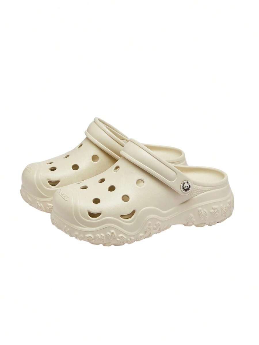 CAMEL CROWN 女款 Crocs 春夏戶外涼鞋，厚底防滑透氣包頭沙灘鞋 - 米/白 - 查看 1