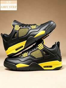Black Yellow Stain-Resistant Breathable Unisex Athletic Casual Shoes In Extended Sizes, Suitable For Daily Wear, Shopping Trips, Gatherings & All Occasions, Perfect As Independence Day Or Birthday Gifts - 黑色 - 查看 1