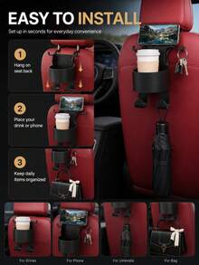 2/1pc Car Seat Back Organizer Tray, Headrest Storage Holder With Cup Holder, Phone Stand & Hooks For Back Seat Travel - Multicolor - View 3