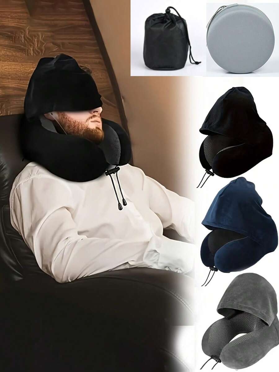 2/1pc Adjustable U-Shaped Travel Neck Pillow With Hood - Ergonomic Design, Soft Polyester Fabric, Washable, Multiple Colors Available, Suitable For Car, Airplane, Office And Outdoor Use - Comfortable Fit, Perfect For Travel And Relaxation - Multicolor - View 1