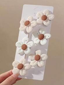 10入女童多色布藝3D花朵髮夾，甜美不傷髮髮飾，可愛百搭花卉裝飾DIY髮夾，適用額頭與瀏海，日常使用 - 彩色 - 查看 2