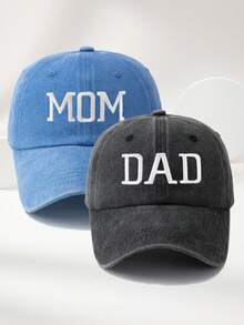 2件組「Dad & Mom」印花棒球帽，復古水洗尖頂帽，中性可調節輕量防曬帽，度假禮物，父母理想選擇，卡車司機帽女款棒球帽女帽寬邊帽 - A - 查看 13