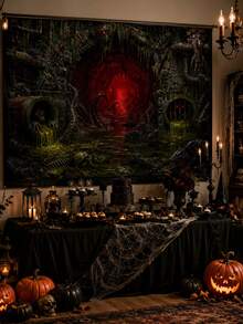 1pc-Horror Sewer Halloween Backdrop Banner, Creepy Tentacle Rat Skeleton Slime Red Abyss Tunnel Print Wall Tapestry, HD Crisp Decor For Dark Gore Party Cosplay Horror Movie Night Spooky Photo Booth Wall Background - G - View 12