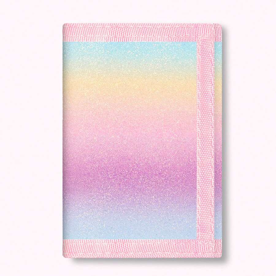 Glitter Wallet, Gradient Colorful Card Holder, Girls Teenager Tri-Fold Bag, Multiple Inner Pockets - With Hook Design, Perfect Gift Choice, Pink Tone - Multicolor - View 1