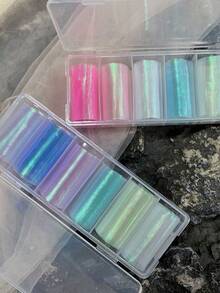 6pcs/Box Luxury Design Nail Foils For Transfer Paper Stickers Sliders Adhesive Nails Wraps DIY Water Marble Mermaid Nail Art Decorations - Multicolor - View 2