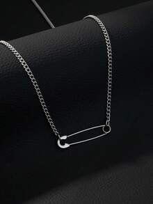 1 pièce Collier pendentif épingle de sûreté punk rock, collier chaîne cubaine argent pour homme, accessoire de style avant-garde e-boy, mode streetwear cool, style Y2K - Argent - Voir 4