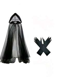 Halloween Cosplay Veil Witch Mesh Cape Grim Reaper Set With Hooded Vampire Cloak And Gloves - Multi-color - View 5