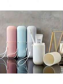 1/2pcs Minimalist Solid Color Portable Travel Toothpaste & Toothbrush Storage Box, With Hanging Rope Multifunctional Wash Cup Storage Box, Suitable For Camping, Business Travel, Home Bathroom Daily Use, Compact Toiletries Accessories, Ideal Gift For Back To School And New Year - Multicolor - View 6