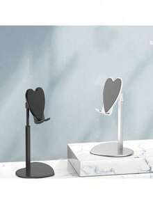 2026 New Model: Heart-Shaped Metal Desktop Stand ABS | Aluminum Alloy Portable Phone Tablet Holder | 360° Rotatable Adjustable Angle | Suitable For Desk, Bedside Table Or Car | Fashionable Cute Practical, Slouchy Person Essential, Hands-Free Easy Use | Popular Desktop Decor, Make Daily Life More Convenient And Interesting - Black - View 3