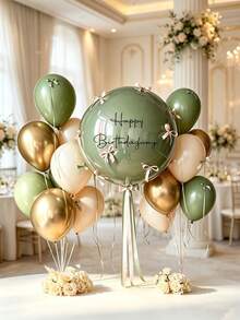 Sage Green, Metallic Gold & White Balloon Set, Suitable For Birthday Surprise, Bridal Shower, Anniversary, Room Decor, Graduation Ceremony Backdrop, Christmas, Photography Studio Background - Sage Green, Metallic Gold, and White Balloon Set - View 6