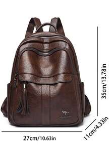 Tas Ransel Kulit PU Berkualitas Tinggi untuk Wanita, Kapasitas Besar, Tas Bahu Sekolah untuk Remaja Putri, Tas Ransel Perjalanan Desainer - Coffee Brown - View 5