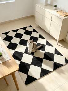 1pc Black And White Checkerboard Pattern Art Rug, Decorative Carpet, Floor Mat, Home Decor, Area Rug, Casual Blanket, Asymmetrical Shaped Rug, Large Living Room Rug, Washable Carpet - Multicolor - View 3