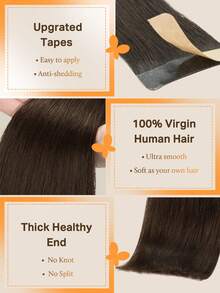 DOORES 50g 20 piezas 100% Cabello Humano Remy Extensiones con Cinta, Marrón Chocolate, Resistente al Calor y Teñible, Unión de Cinta Sin Costuras, Cabello Liso, Añade Volumen y Longitud - S4A - Ver 5
