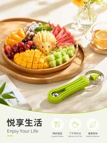 1組多功能水果球挖球器，不鏽鋼瓜球挖球器水果分離器削皮器，舒適握感，緊湊收納設計，適用於日常水果切片與甜點裝飾 - 三合一雕刻刀 - 查看 5