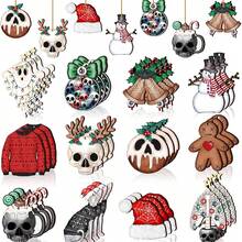 12pcs-104pc Halloween Horror Christmas Wooden Decorations, Scary Halloween Tree Ornaments, Horror Wooden Halloween Christmas Hollow Carved Decorations With Rope, Halloween Home Christmas Tree Party Decor - View 10
