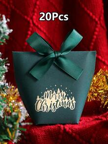 10/20/30pcs Christmas Tree & Merry Christmas Pattern Gift Boxes And Bags With Red And Green Ribbons, Suitable For Packaging Jewelry And Other Small Gifts; Luxury Christmas Gift Bags With Gold Foil Design And Ribbons, Suitable For Packaging Christmas Gifts - View 15