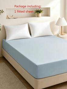 1pc Solid Color 25cm Deep Pocket Fitted Sheet, Soft Breathable Mattress Protector, Suitable For All Bed Sizes, Dorm Home Bedding Decor - Dusty Blue - View 6