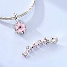 1pc Silver-Plated 5-Petal Pink Cherry Blossom Openable Pendant, Suitable For Bracelets, Necklaces, DIY Jewelry Making, Beads, Girls Gift - Silver - View 2