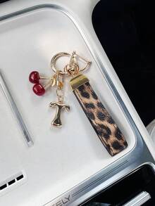 26 Letters To Choose From, Keychain Pendant, Creative Cherry Pendant, Leopard Print Pattern Key Strap, Car Keychain Pendant, Bag Decoration Pendant, Personalized Fashionable Key Matching. Key Accessories, Car Remote Control Decoration Pendant, Holiday Gift. - Letter - View 55