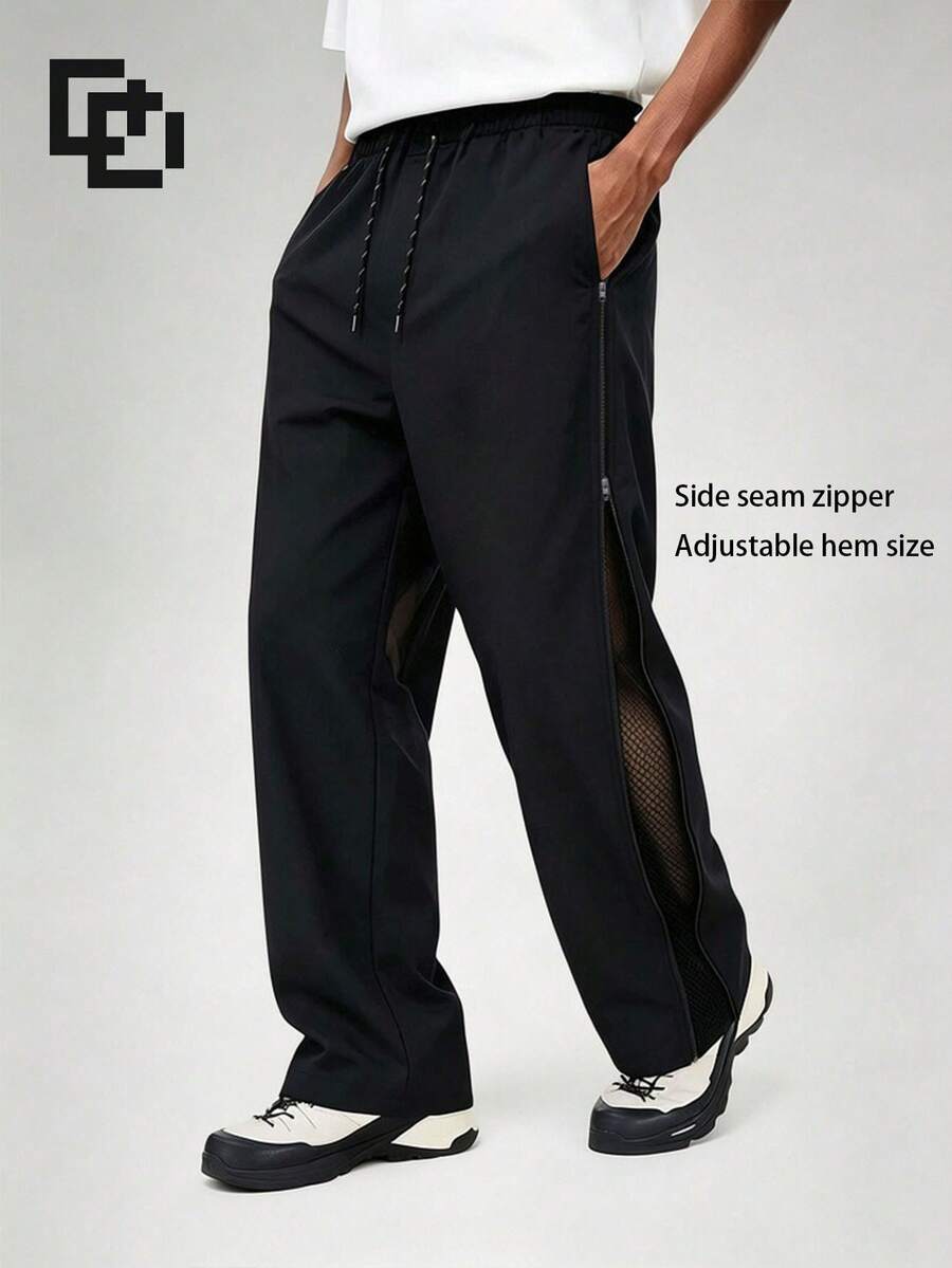 Celana Panjang Pria Kasual Musim Semi/Panas, Longgar, Potongan Lurus, Model Sweatpants, Modis, untuk Olahraga. - Hitam - View 1
