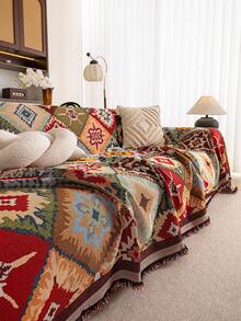1PC Bohemian Sag Folk Sofa Throw, Durable Anti-Scratch Full Season Furniture Cover, Chic Interior Accent To Add Warm Charm To Small & Large Modern Apartment Living Rooms - 1PC - View 4