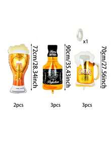 9pcs Beer Mug And Whiskey Bottle Shaped Balloons, Suitable For Men's Birthday, Father's Day, Oktoberfest, Pool Party, Bachelor Party, Bar Gathering, Anniversary, Graduation Celebration And Outdoor BBQ Background Decoration - Beer Mug, Whiskey Bottle, Balloon - View 2